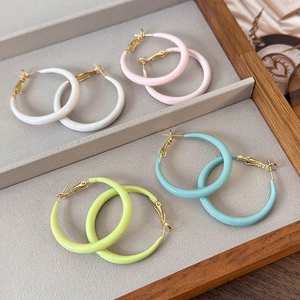 Summer Sweet Colored Hoop Earrings For Women Minimalist Copper Enamel Drip Oil Geometric Round Earrings Fresh Style Jewelry