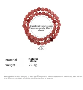 Detailed size specifications for a double-layer pink beaded natural stone bracelet