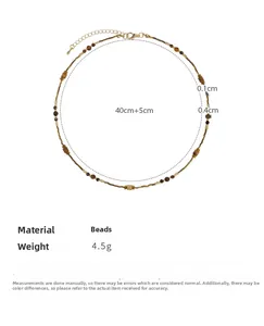 Detail view of Zen natural stone beaded necklace showing 40cm length and 4.5g weight