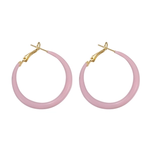 Pink macaron colorful hoop earrings with gold metal clasp in minimalist round design
