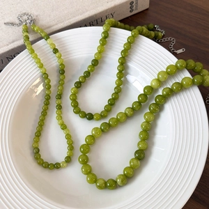 French green beaded stone necklace with adjustable clasp and elegant summer style