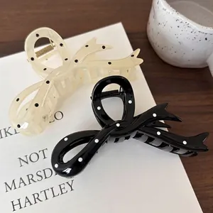 Women Sweet Polka Dot Bow Hair Claw Clip Large Acrylic Elegant French Style Shark Clip Hairpin Hair Accessories For Women