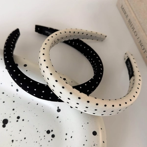 Retro polka dot satin padded headband set in black and white minimalist style