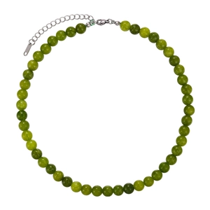 French green beaded necklace with natural stone beads and adjustable silver clasp