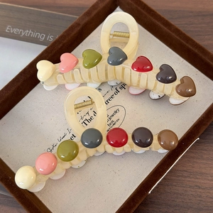 Lot de pinces à cheveux arc-en-ciel en acrylique beige avec motifs cœur et pois pour femmes