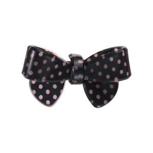 Polka dot bow hair clip in black and pink acrylic finish, minimalist duckbill hair clip