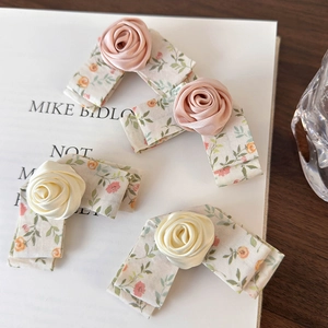 Handmade Satin Rose Floral Fabric Bow Hair Clip Vintage Sweet Duckbill Clip For Women Girls Daily Styling Hair Accessories