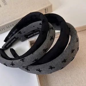 Elegant Fabric Padded Headband With Bow Embroidery Minimalist High Top Hair Hoop For Women Daily Hair Styling Accessories