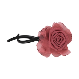 Handmade pink satin rose hair pin with minimalist black matte curved clip for women