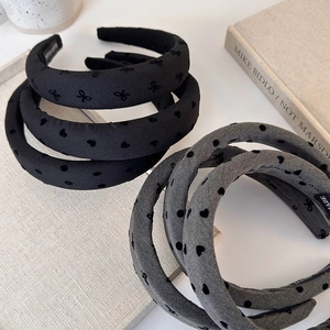 Elegant black and grey sponge headbands with bow and heart flocking patterns