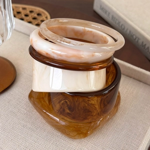 Irregular wide acrylic resin bracelets in amber and marble patterns for women