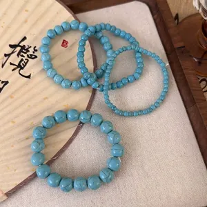 Bracelet en Turquoise Synthétique Vintage Élégant Perles Rondes Bleu Ciel Bracelet Élastique Bijoux de Main Pour Femmes
