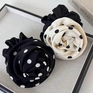 Grands Scrunchies en Fleur de Rose Imprimé à Pois Chouchous en Tissu Élégant Porte Queue de Cheval en Mousseline pour Femmes