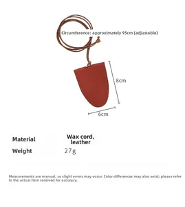 Brown leather bell charm dimensions 8x6cm with 95cm adjustable wax rope necklace