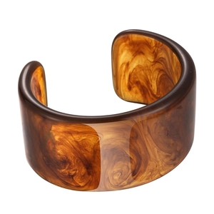 Irregular wide acrylic cuff bracelet with vintage brown tortoiseshell resin texture
