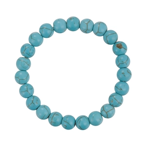 Bracelet en perles bleues style turquoise avec veinures marron sur fond blanc épuré