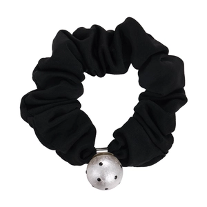 French vintage black scrunchie with polka dot cotton bead detail for ponytail hairstyles