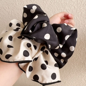 Vintage Elegant Polka Dot Large Scrunchie Polyester Satin Silk Feeling Hair Tie Elastic Ponytail Holder For Women