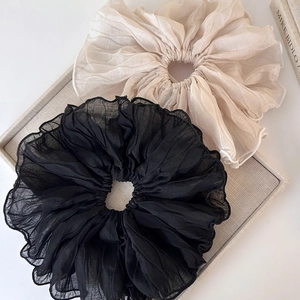 Elegant oversized pleated scrunchies in black and champagne chiffon fabric set