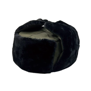 Thick winter ushanka hat in olive green with black faux fur for extreme cold weather