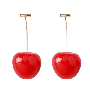 Realistic red cherry pendant earrings with golden stems for a fresh and stylish jewelry look