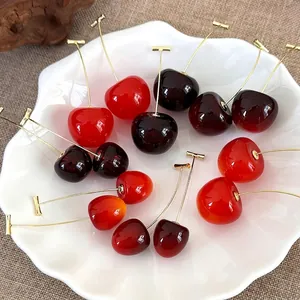 Sweet Resin Cherry Stud Earrings With Gold Tone Alloy Stem Fruit Dangle Earrings For Women Fashion Jewelry Accessories