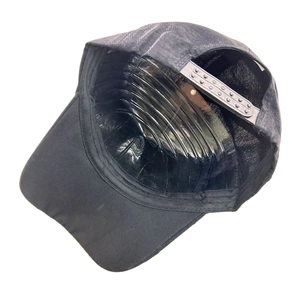 Internal view of black rhinestone baseball cap with adjustable strap and hat support