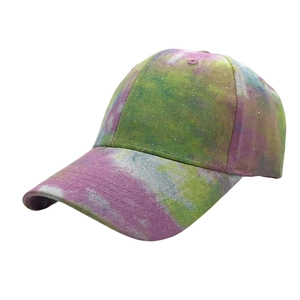 Fashionable unisex tie-dye baseball cap with colorful glitter finish and curved brim