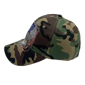 Classic woodland camouflage baseball cap featuring American eagle and flag embroidery