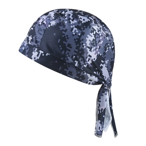 Outdoor cycling pirate hat with blue digital camouflage print and adjustable straps