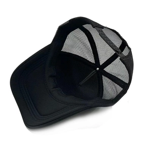 Classic black mesh trucker hat with breathable structure and adjustable snapback closure