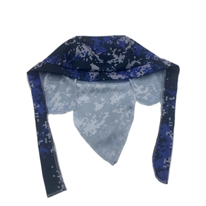 Digital blue camo tactical pirate headscarf and cycling bandana with long straps