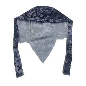 Outdoor cycling pirate hat with digital camouflage print in gray, blue, and black tones