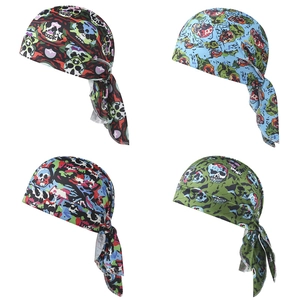 Skull Pattern Pirate Hat Outdoor Cycling Doo-rag Breathable Polyester Spandex Sweat Wicking Sun Protection Cap For Adults
