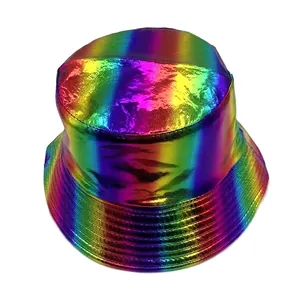 Metallischer Regenbogen Anglerhut mit holografischem Laser-Finish für modischen Street-Punk