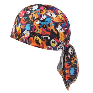 Breathable cycling bandana cap with colorful cartoon graffiti and elastic pirate hat ties