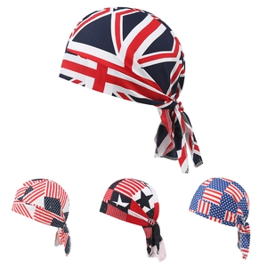Elastic cycling bandana cap featuring classic British Union Jack and USA flag prints