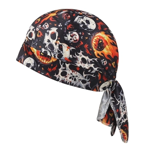 Cycling Doo-rag Pirate Hat Polyester Spandex Skull Flame Print Breathable Sun Protection Bandana Cap For Men Women Sports Outdoor