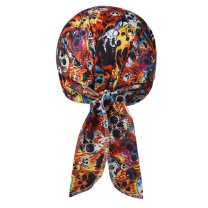 Elastic cycling bandana cap with colorful skull and flame print street style design