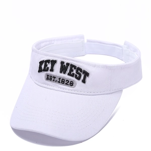 White sun visor hat with Key West embroidery and vintage washed cotton texture for sports