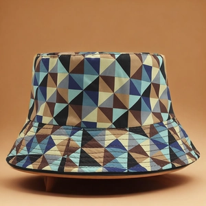 Colorful geometric triangle pattern bucket hat with warm earthy tones for men and women