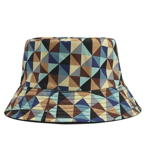 Unisex Reversible Polyester Bucket Hat Multicolor Geometric Checkered Print Sun Protection Outdoor Casual Fisherman Cap