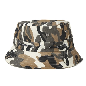 Outdoor jungle camouflage bucket hat with adjustable sport wind cord and side vents
