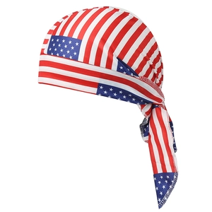 Outdoor cycling pirate hat with US flag digital print and long tail breathable fabric