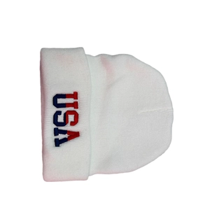 Bonnet blanc en maille avec broderie USA pour la chaleur hivernale et style mode