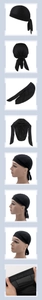 Vue détaillée du durag noir soyeux montrant le tissu élastique et les longues sangles