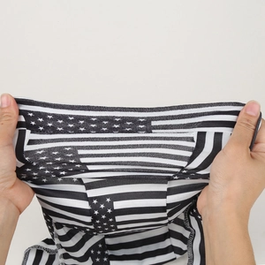 Close-up of the breathable high-elastic fabric with printed US flag stars and stripes pattern