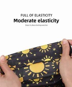 Detail of high-elasticity fabric with sun moon star prints for cycling bandanas