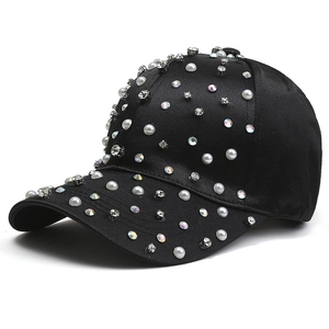 Casquette de Baseball en Satin pour Femmes Avec Künstliche Perles Artificielles Et Strass Irisés Chapeau de Soleil Mode Pour Extérieur