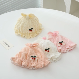 Chapeau De Princesse En Dentelle Pour Bébés Filles Mignon Nœud Cerise Protection Solaire Chapeau Bob Respirant